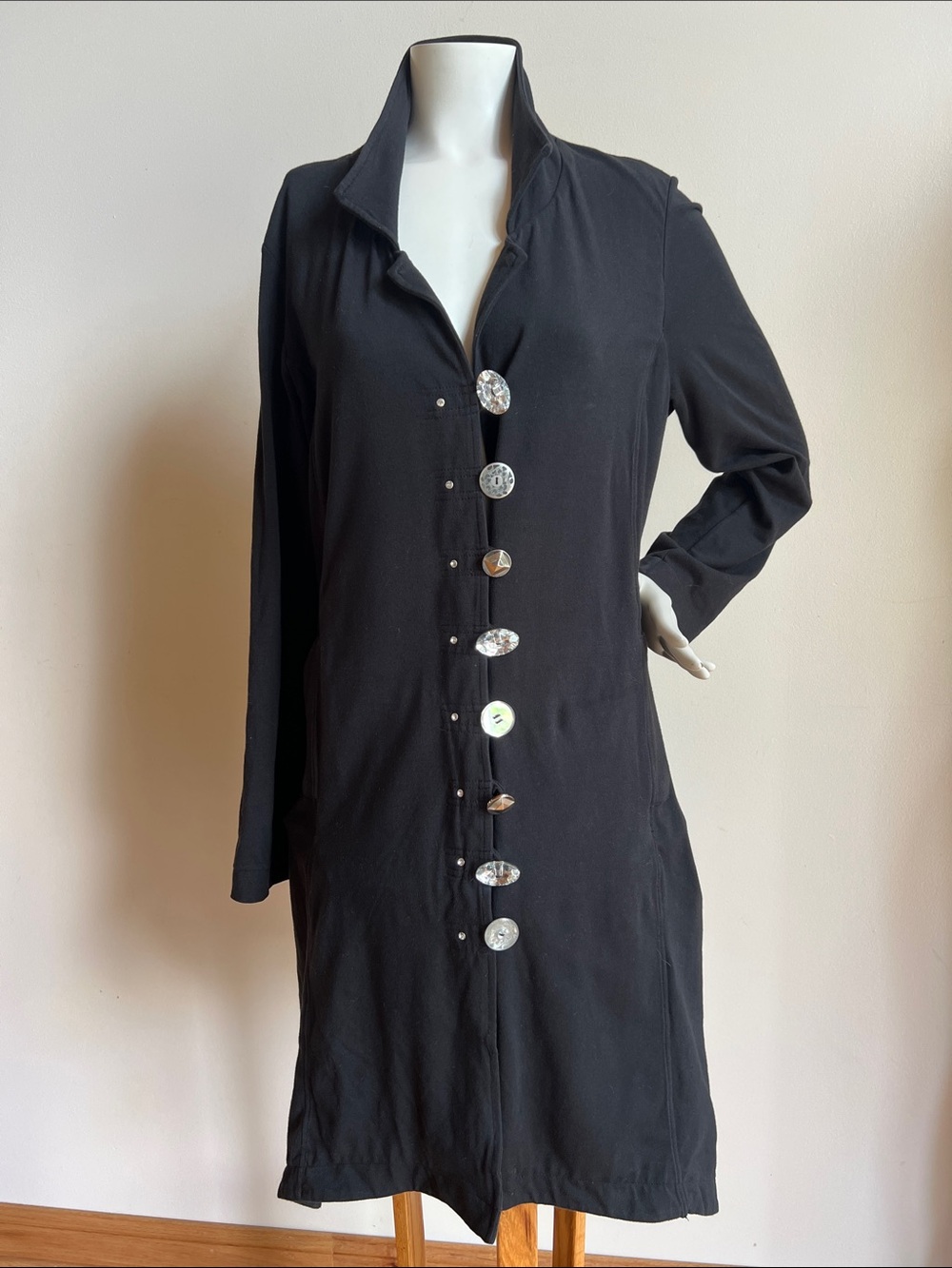 neon buddha Black Long Sleeve Button-Front Dress jacket with Decorative Buttons